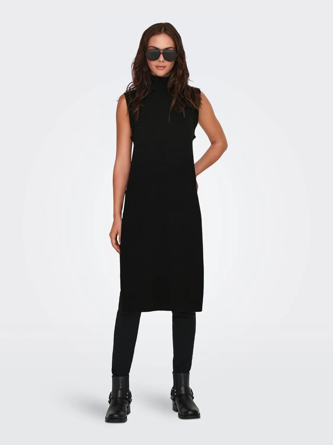 JDYMARCO LIFE S/L RN LONG SLIT VEST KNT BLACK