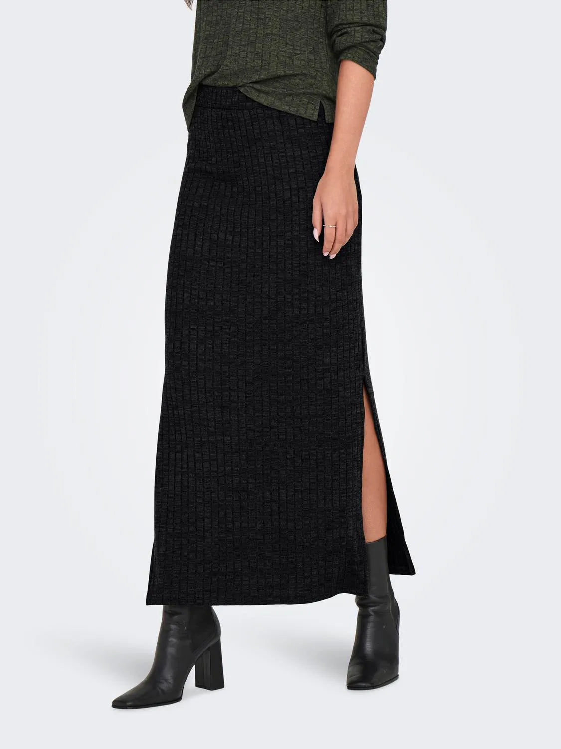 JDYINEZ MIDI RIB SKIRT DARK GREY