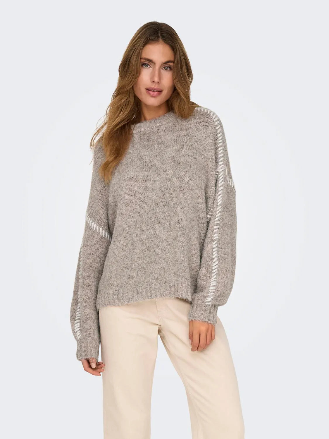 JDYZOEY LIFE L/S ON STITCH PULL KNT TAUPE