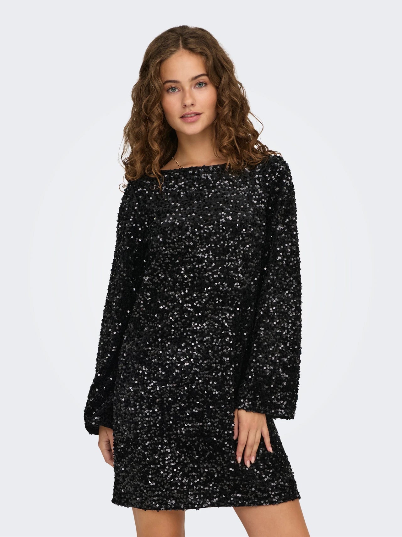 JDYSARA L/S BOW SEQUINS DRESS BLACK