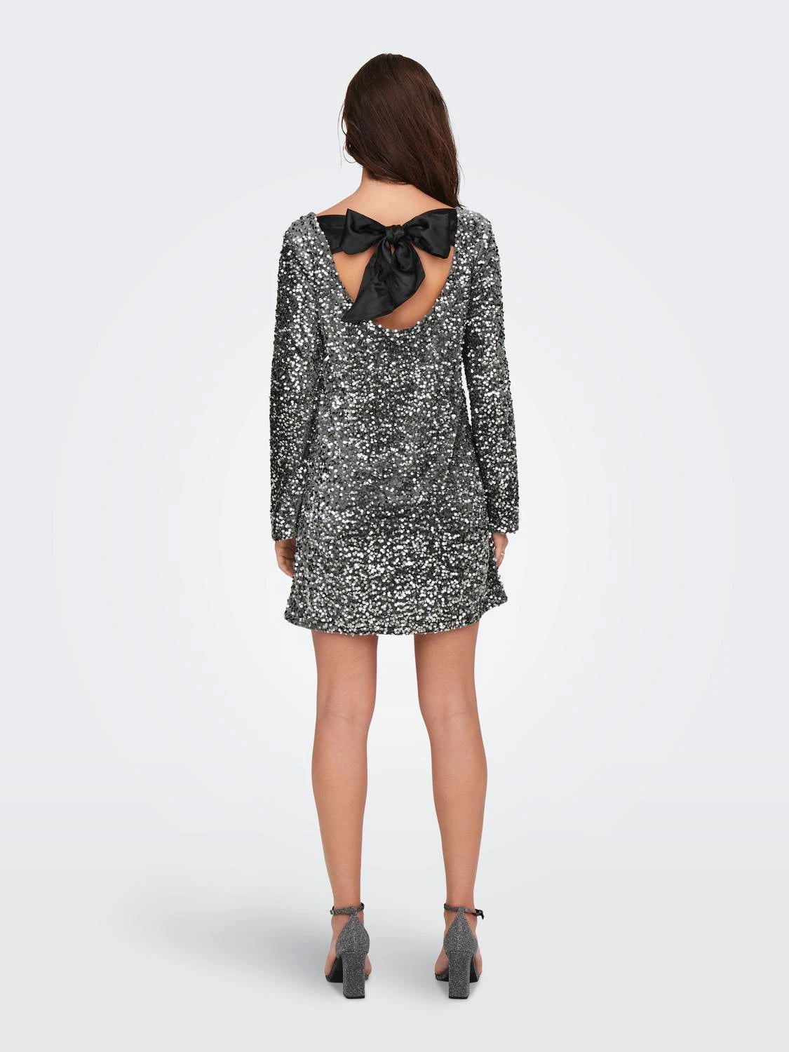 JDYSARA L/S BOW SEQUINS DRESS SILVER