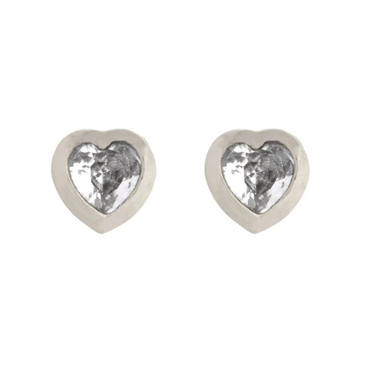 Gaya Crystal Heart Stud Earrings - Silver