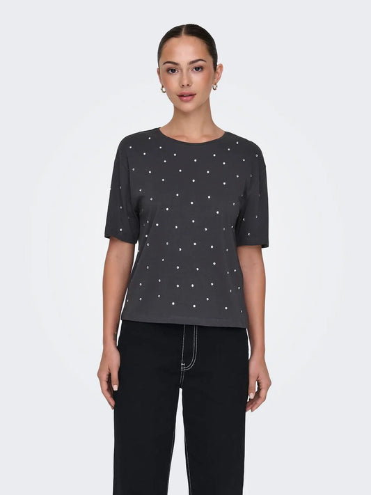 JDYSHINE S/S SEQUINS TOP GREY